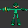 Green Robot Character With Mechanical Arms Helmet And Reflective Surface Standing Pose 3d model