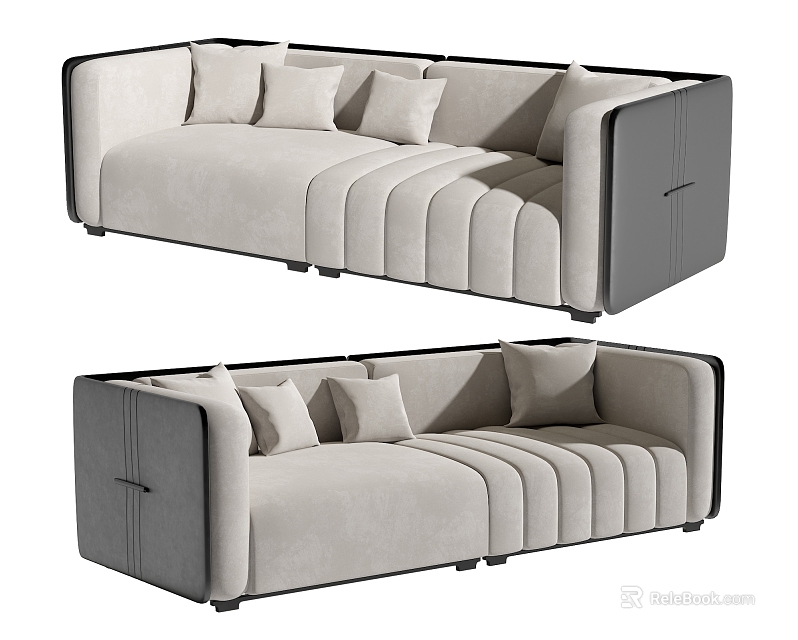 Elegant Modern Two-Seater Sofa With Beige Upholstery Soft Cushions And Stitched Details 3d model 