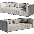 Elegant Modern Two-Seater Sofa With Beige Upholstery Soft Cushions And Stitched Details