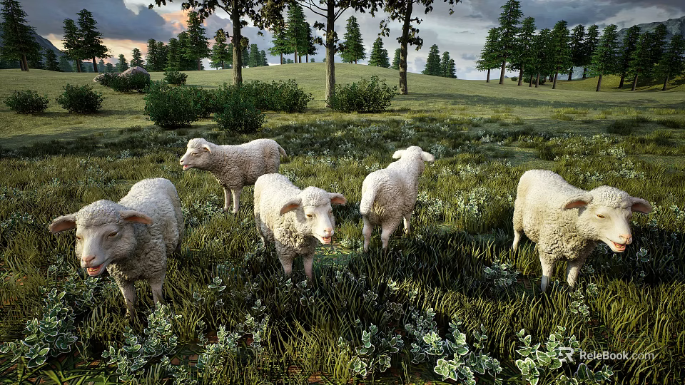 Reptile Lizard Sunbathing On Green Grassland With Trees And Sky 3d model 