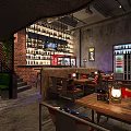 Modern Industrial Bar Interior With Brick Walls Wine Shelves And Neon Signs