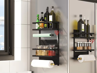 Wall Mounted Bathroom Cabinet Rack With Multiple Shelves For Bottles Jars And Paper Towels 3d model