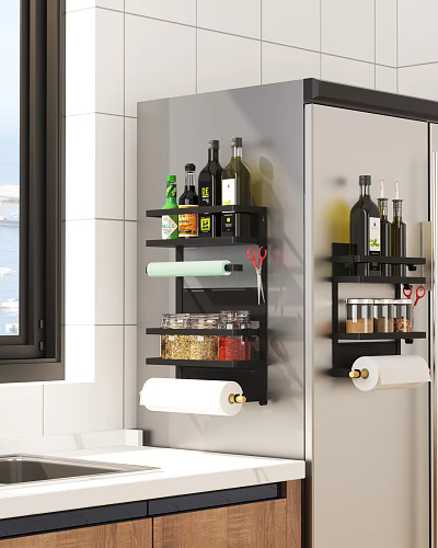 Wall Mounted Bathroom Cabinet Rack With Multiple Shelves For Bottles Jars And Paper Towels 3d model