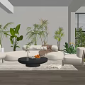 Modern Living Room Interior With Large Sofa Green Plants Coffee Table And Area Rug