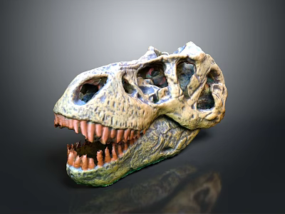 Detailed Dinosaur Skull Model Displaying Cranial Organ Structure Sharp Teeth and Textured Surface 3d model