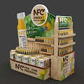 Promotional NFC Juice Display Stand With Bottles Cartons And Wooden Shelves