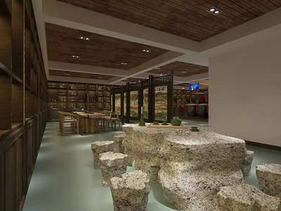 Modern Tobacco and Alcohol Store Interior With Wooden Shelves And Displayed Products 3d model