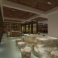 Modern Tobacco and Alcohol Store Interior With Wooden Shelves And Displayed Products