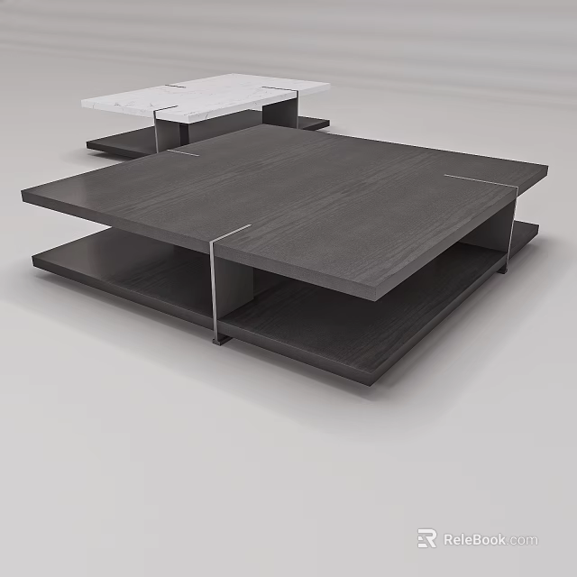 Modern Multi Layer Coffee Table With Dark Wood Top And Metal Frame 3d model 