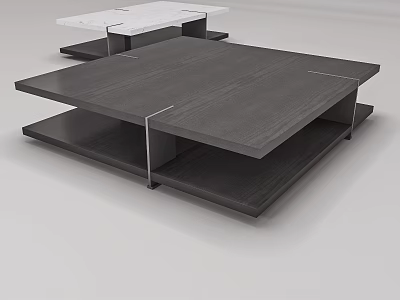Modern Multi Layer Coffee Table With Dark Wood Top And Metal Frame 3d model