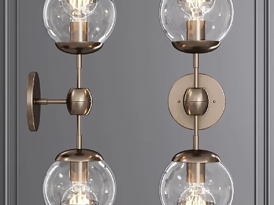 Modern Vintage Brass Wall Sconces With Clear Glass Globes On Gray Wall 3d model