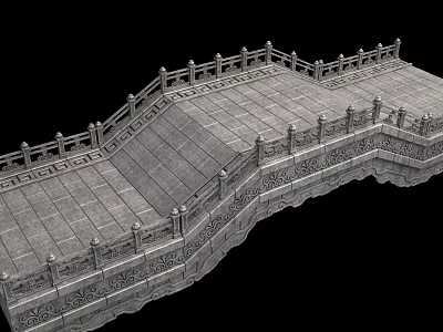 Classical Stone Bridge With Carved Railings And Decorative Stone Slab Deck 3d model