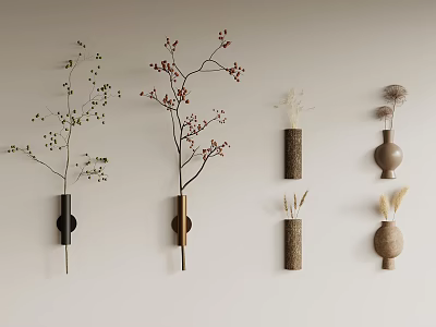 Modern Minimalist Wall Decor With Branches Dried Flowers And Various Containers 3d model