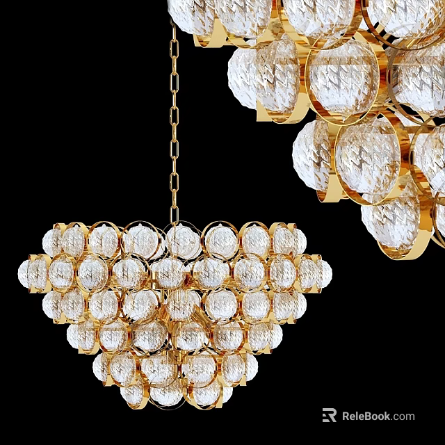 Elegant Luxurious Crystal Chandelier With Gold Frame And Spherical Decorative Elements 3d model 
