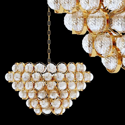 Elegant Luxurious Crystal Chandelier With Gold Frame And Spherical Decorative Elements 3d model