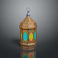 Vintage Decorative Lantern With Colorful Glass Panels And Intricate Metal Frame