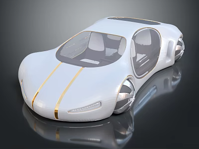 Futuristic White Car With Gold Stripes Sleek Design And Open Transparent Doors 3d model