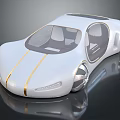 Futuristic White Car With Gold Stripes Sleek Design And Open Transparent Doors