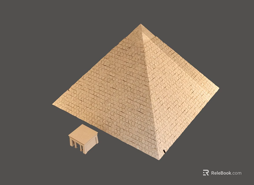 Cartoon Scene Featuring Large Pyramid And Small Temple With Brick Texture On Gray Background 3d model 