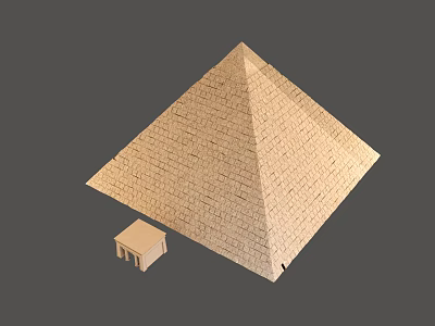 Cartoon Scene Featuring Large Pyramid And Small Temple With Brick Texture On Gray Background 3d model