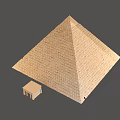 Cartoon Scene Featuring Large Pyramid And Small Temple With Brick Texture On Gray Background 3d model