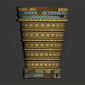 Golden Stacked Bracelets With Blue Green Gemstone Inlays And Carved Patterns