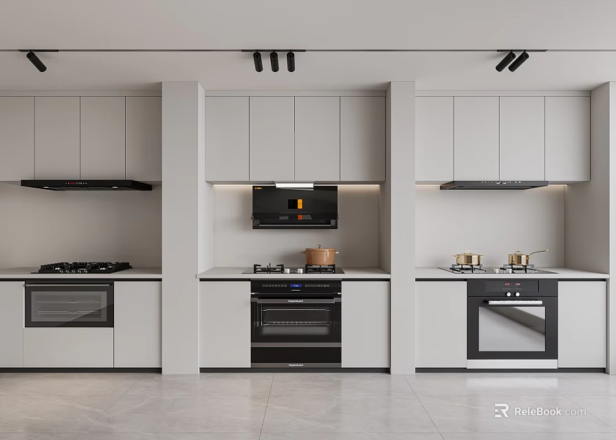 Modern Minimalist Kitchen With Cabinets And Appliances 3d model 