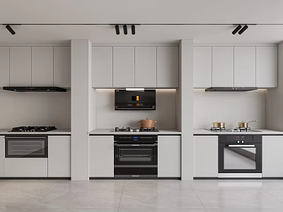 Modern Minimalist Kitchen With Cabinets And Appliances 3d model