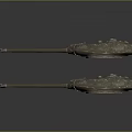 Two Gray Tank Models With Metallic Surface On Gradient Background And Reflection