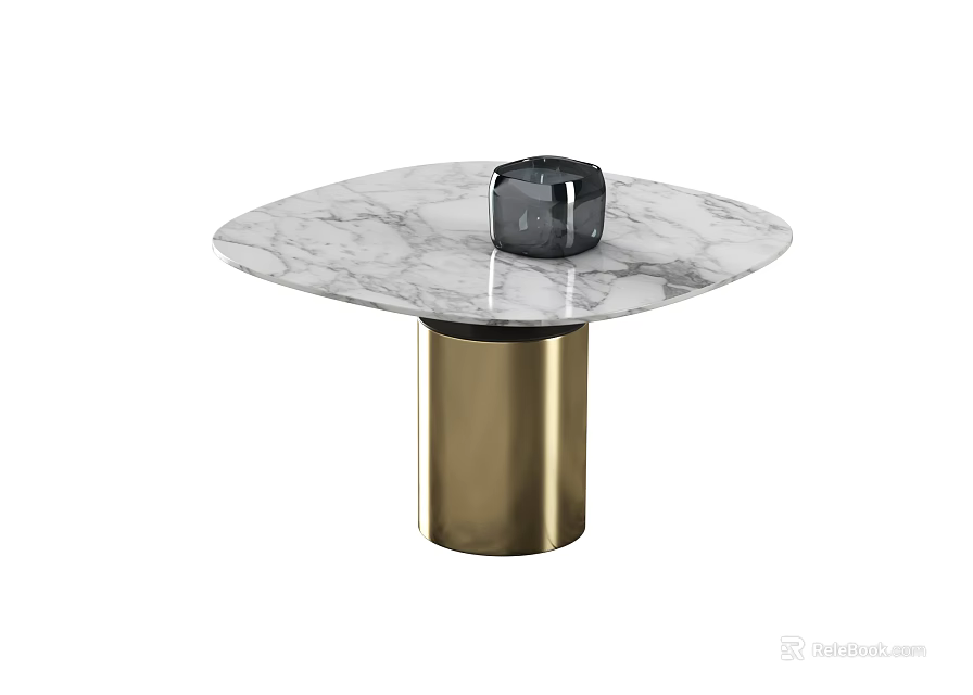 Modern Round Marble Dining Table with Golden Cylindrical Base and Sleek Design 3d model