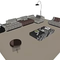 Modern L shaped Fabric Sofa with Marble Coffee Table and Ottoman in Living Room