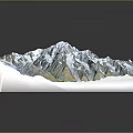 3D Terrain Model of Snowy Mountain Range With Glaciers and Green Valleys
