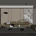 Modern Elegant Living Room With Neutral Sofa Armchairs Coffee Table Floor Lamp And Decorative Painting