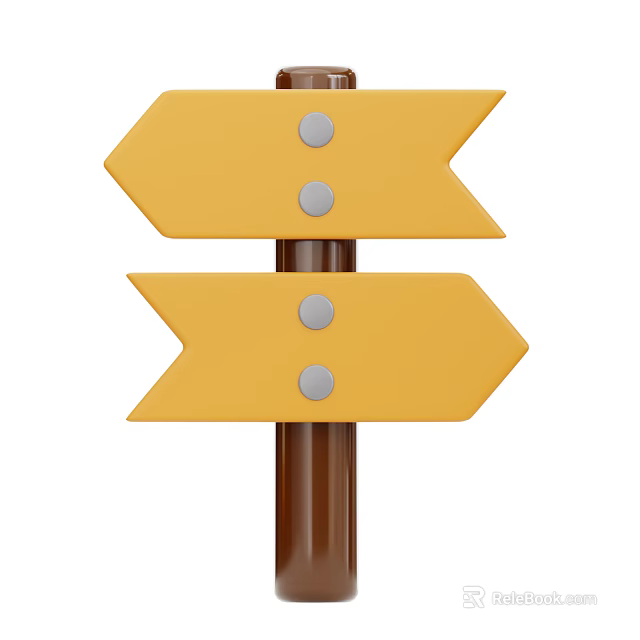 Stylish Decorative Ornament Set With Yellow Arrow Shaped Signs Gray Dots And Brown Pole 3d model 
