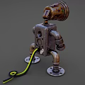 Vintage Industrial Metal Robot Character With Head Lamp And Mechanical Limbs