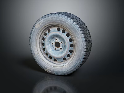 Car Tire With Wheel Rim Multiple Holes Tread Pattern And Reflection On Dark Background 3d model