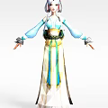Tech Exhibition Hall Showcases Ancient Costume With Blue White Gold Decorations And Long Sleeves