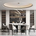 Elegant Modern Dining Table Set With Marble Top Chairs Round Pendant Light And Wine Cabinets 3d model