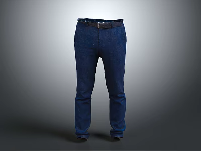 Blue Denim Pants With Black Belt Slim Fit For Casual Style 3d model