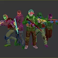 Tactical Military Characters In Various Camouflage Uniforms With Helmets Masks And Assault Rifles Posing