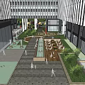 Modern Office Building With Glass Facade Green Roof Circular Plaza And Landscaped Surroundings