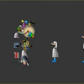 Colorful Game and Movie Character Models Neatly Arranged on Reflective Surface with Gray Gradient Background