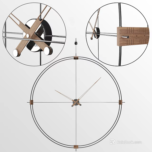 Modern Minimalist Wall Clock With Metal Frame Wooden Accents And Crossed Design Elements 3d model 