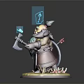 Fantasy Dwarf Warrior with Blue Beard Shield Axe Small Creature Companion Magic Blue Light Symbol