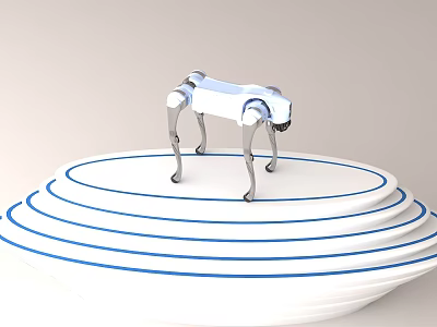 Four Legged Smart Robot Standing On White Circular Platform With Blue Lines 3d model