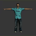 Everyday Lifestyle Items Blue Palm Print Shirt Jeans White Shoes