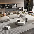 Modern Living Room Sofa and Coffee Table Set With Round Table Area Rug and Bookshelf