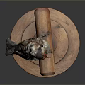 Red Headed Bird With Yellow And Black Feathers Perched On Wooden Stand With Circular Base