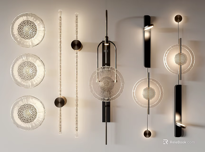 Various Modern Design Wall Lamps With Glass Shades And Metal Frames 3d model 