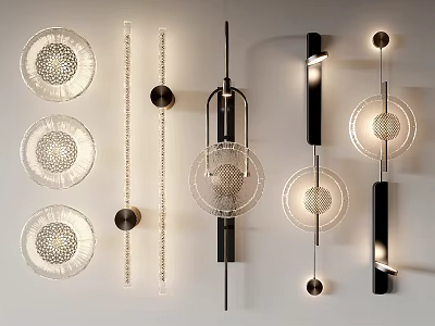 Various Modern Design Wall Lamps With Glass Shades And Metal Frames 3d model